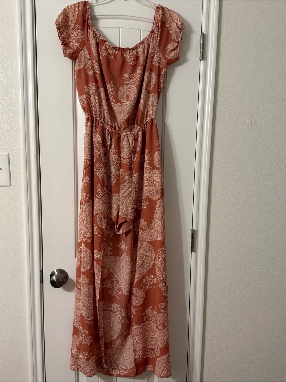 Women’s Paisley Short-Sleeve Maxi Dress w/ built in shorts & split front overlay